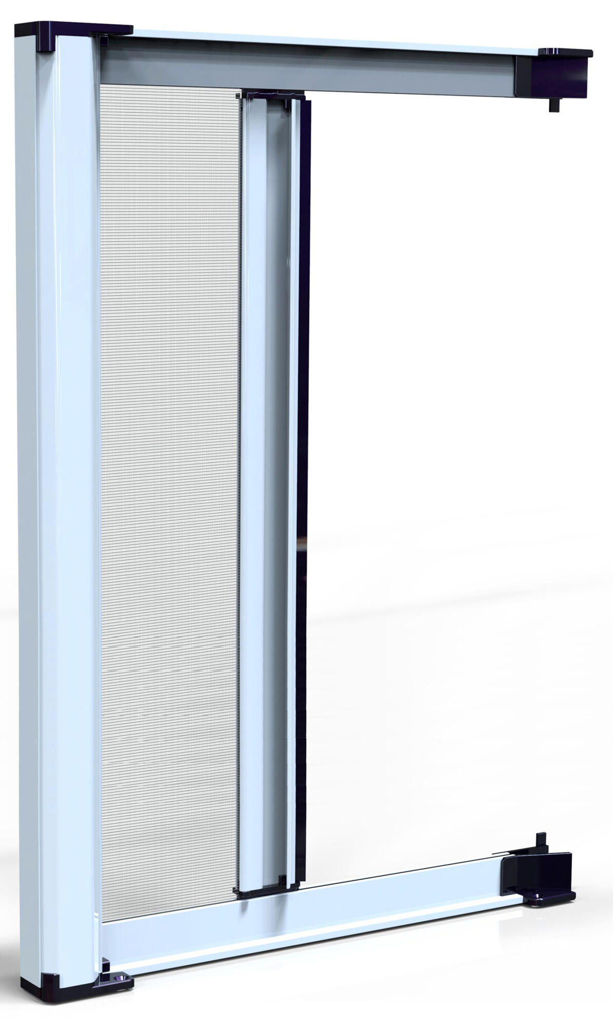 White aluminium roll-up fly screen for French windows, 140x230cm, with brake