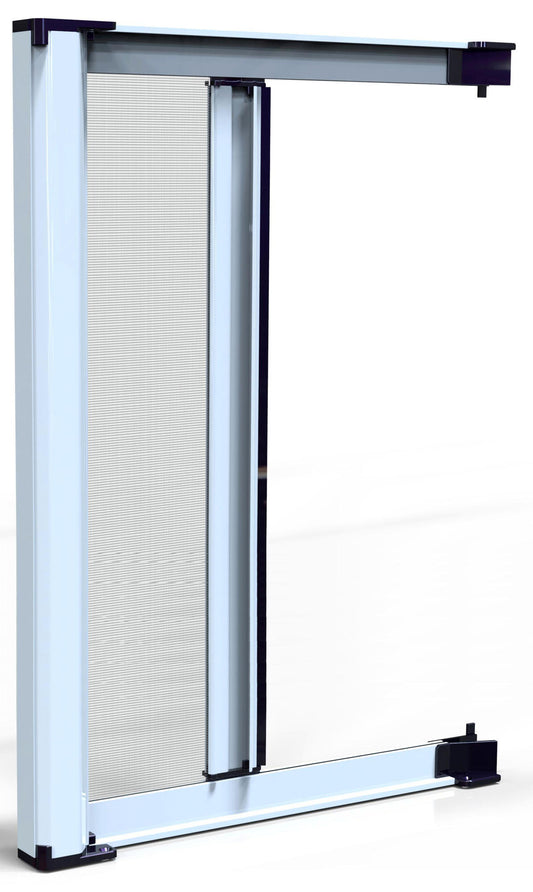White aluminium roll-up fly screen for French windows, 140x230cm, with brake