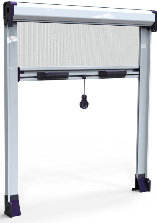 White aluminium roller insect screen for windows, 100x150cm, with brake