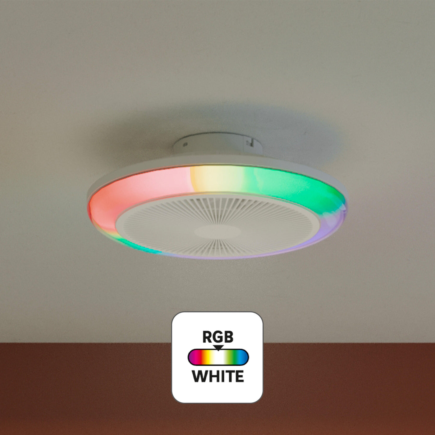 Patna ceiling light with fan, white plastic, D48 cm, LED 2300lm CCT dimmable RGBW