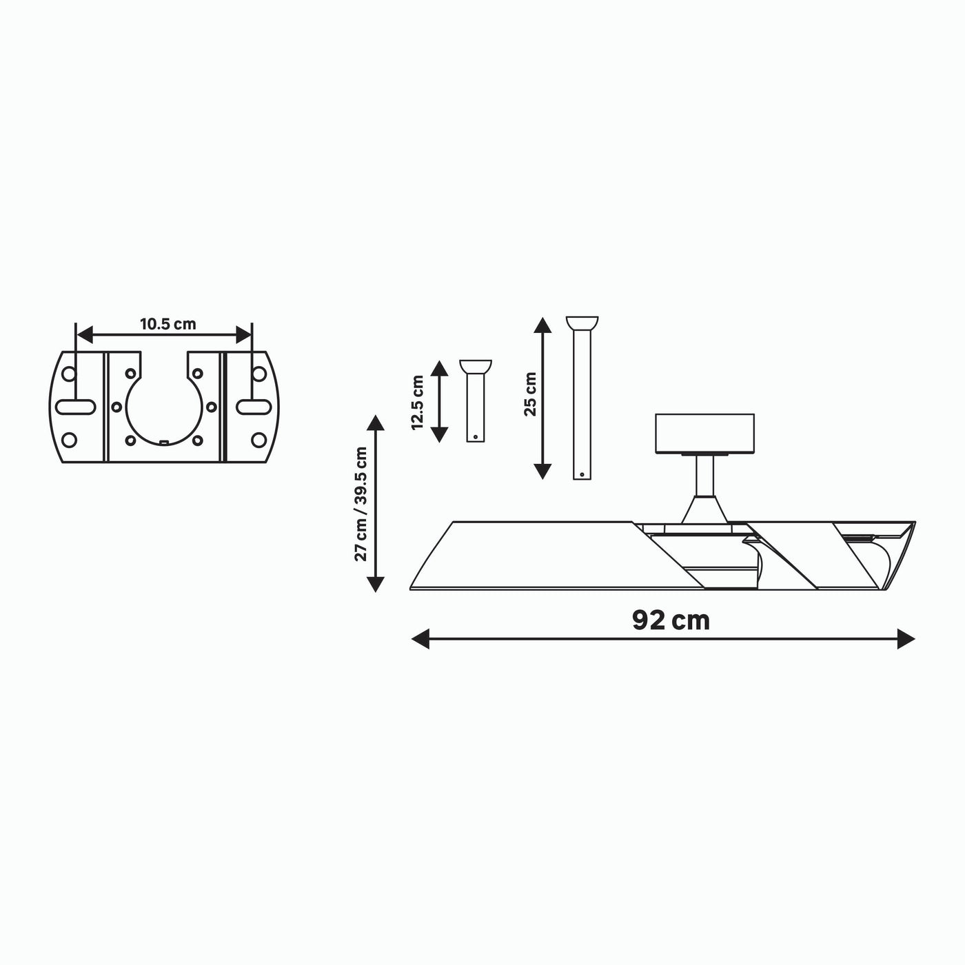 Cadix ceiling fan, white metal, D91 cm, LED 24W CCT dimmable, with retractable blades