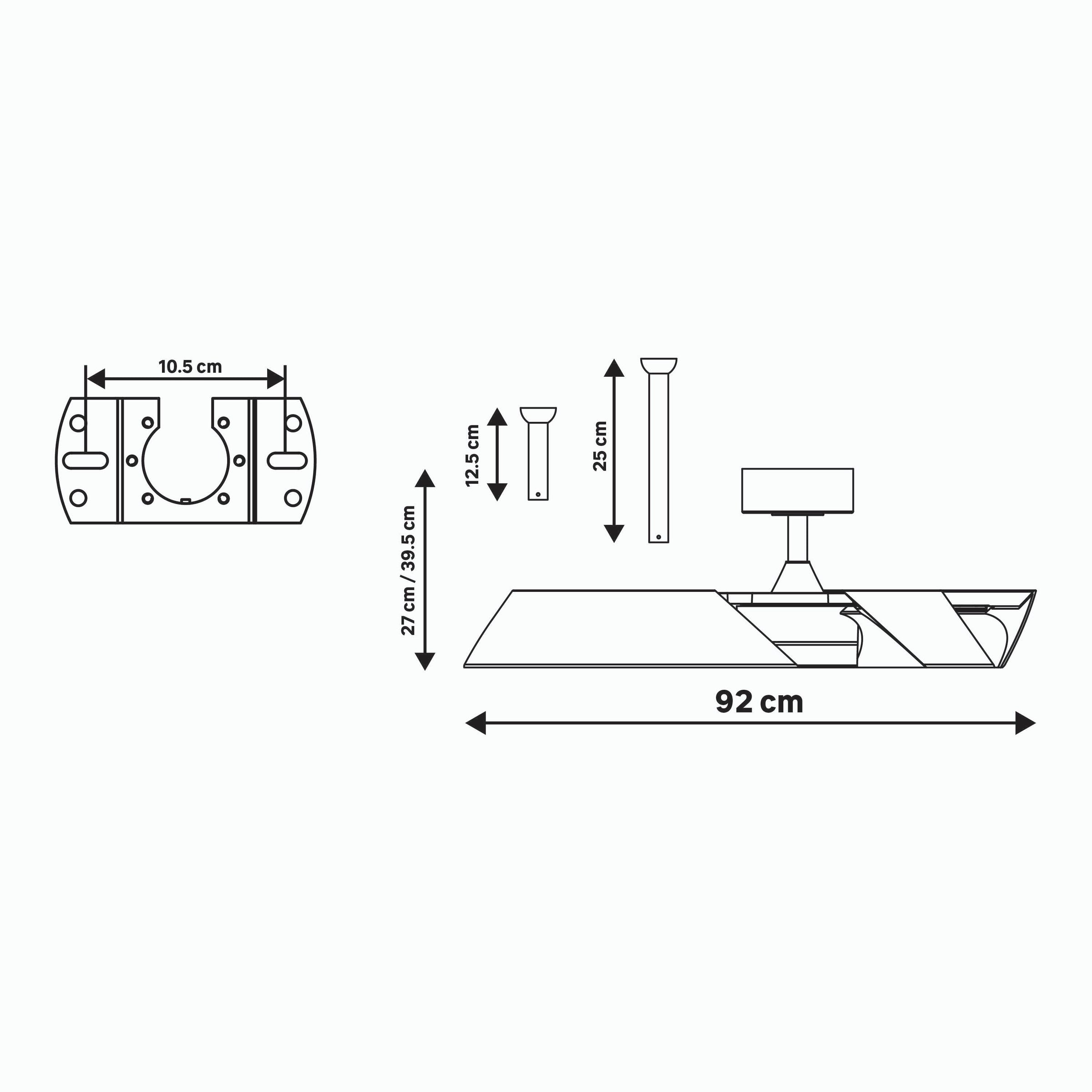 Cadix ceiling fan, white metal, D91 cm, LED 24W CCT dimmable, with retractable blades