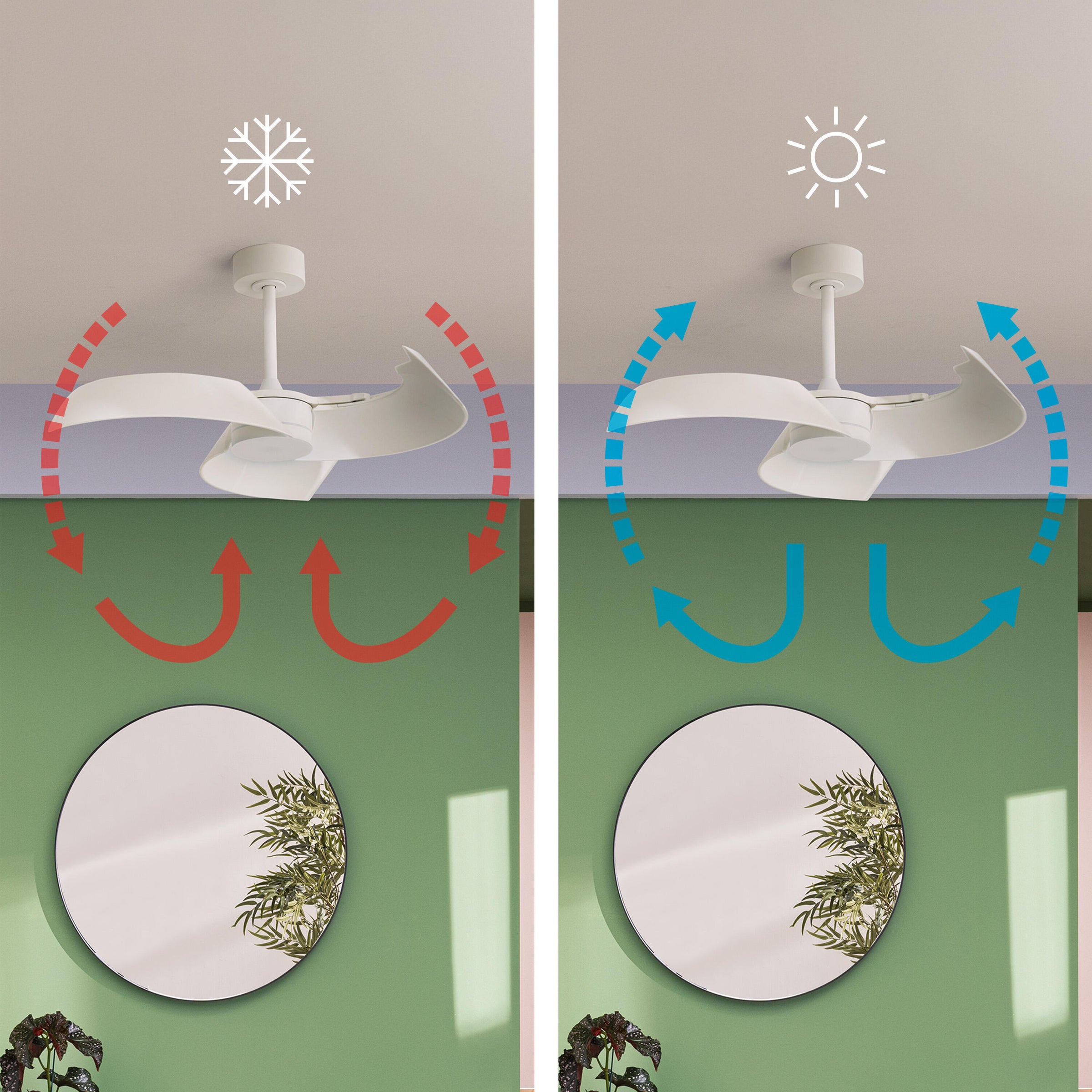 Cadix ceiling fan, white metal, D91 cm, LED 24W CCT dimmable, with retractable blades