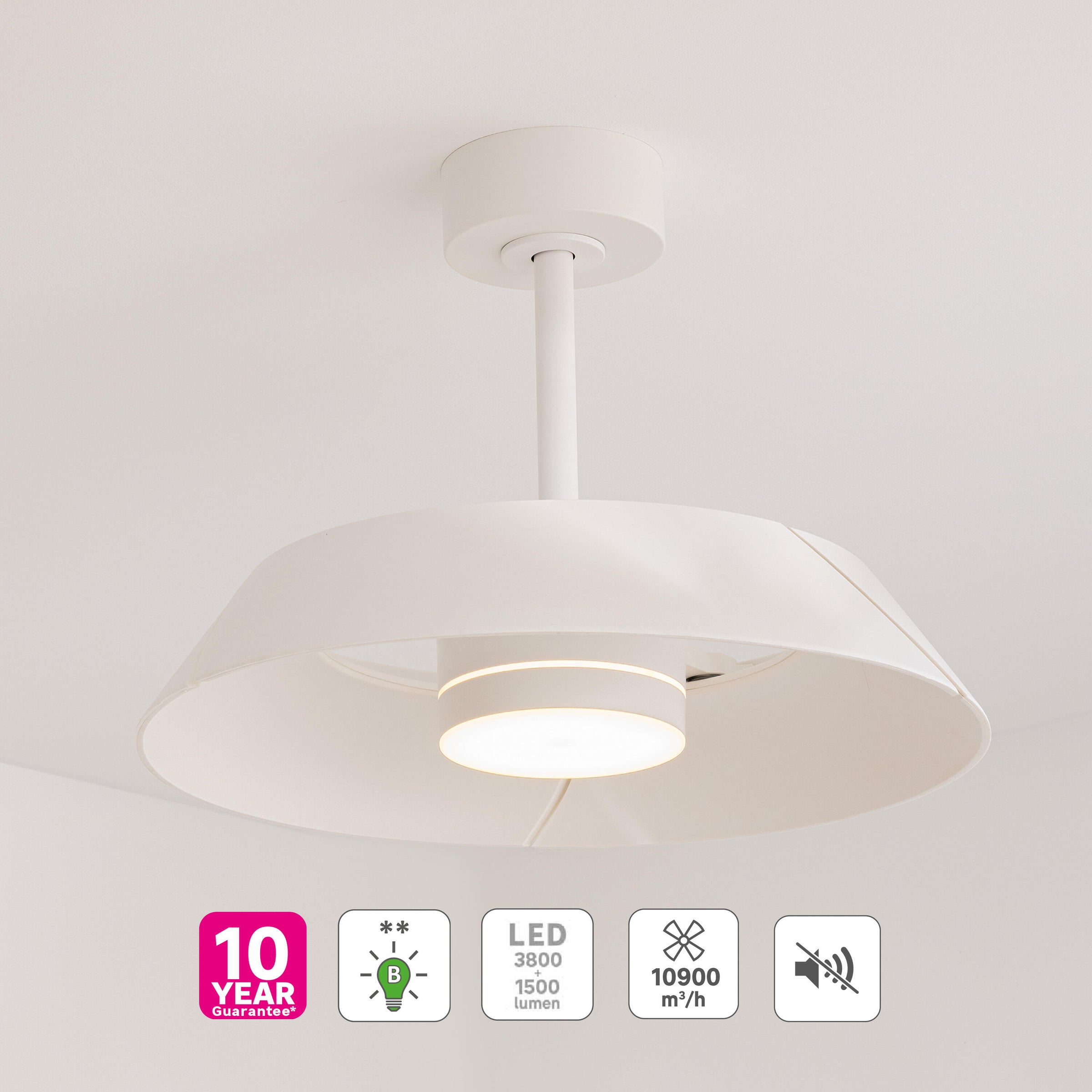 Cadix ceiling fan, white metal, D91 cm, LED 24W CCT dimmable, with retractable blades
