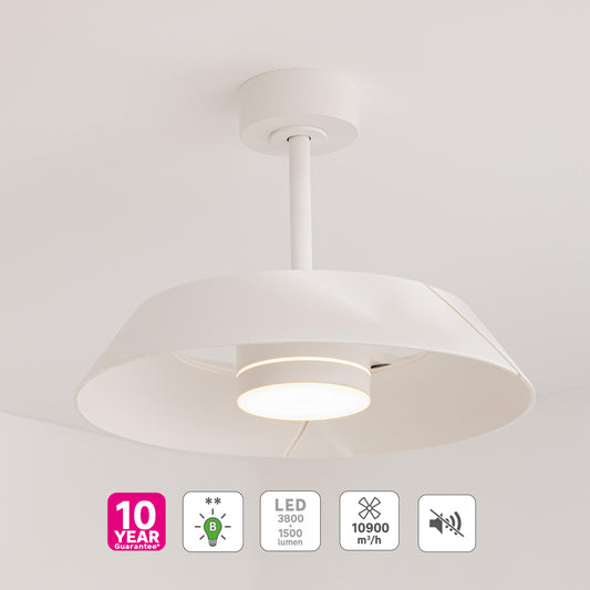Cadix ceiling fan, white metal, D91 cm, LED 24W CCT dimmable, with retractable blades