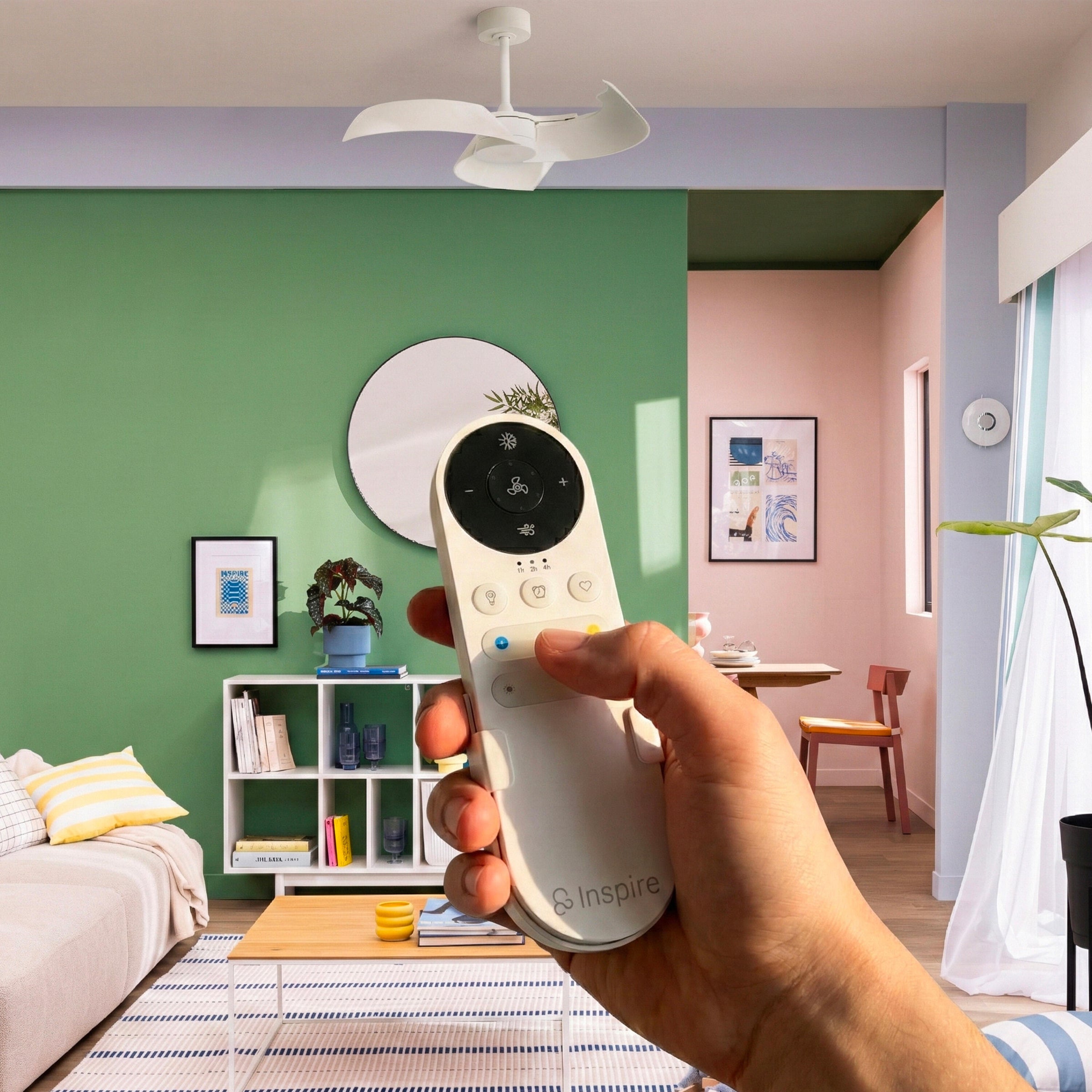 Cadix ceiling fan, white metal, D91 cm, LED 24W CCT dimmable, with retractable blades
