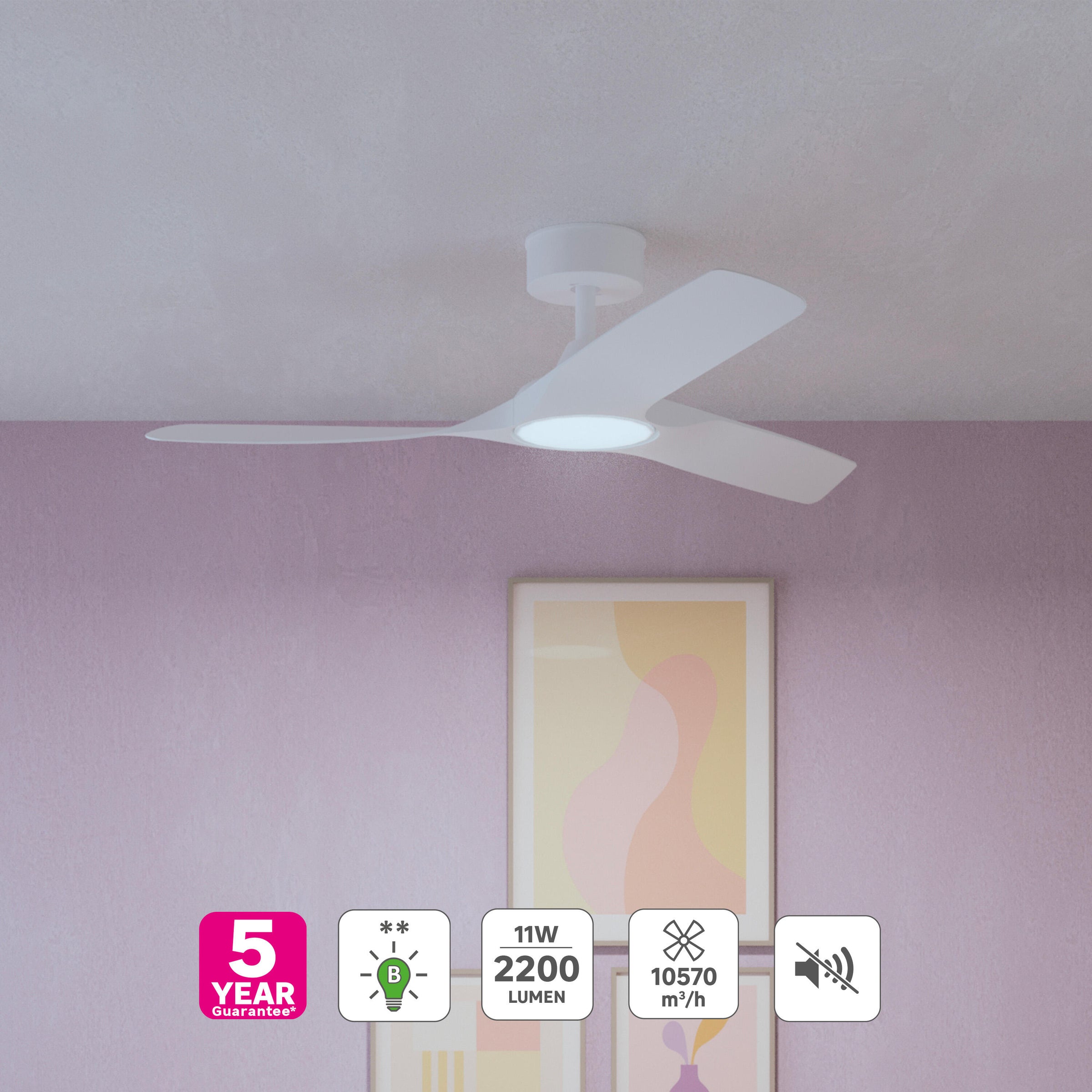Ventilatore da soffito aruba plus plastica bianco d112 led 18w  4 pale cct dimmerabile