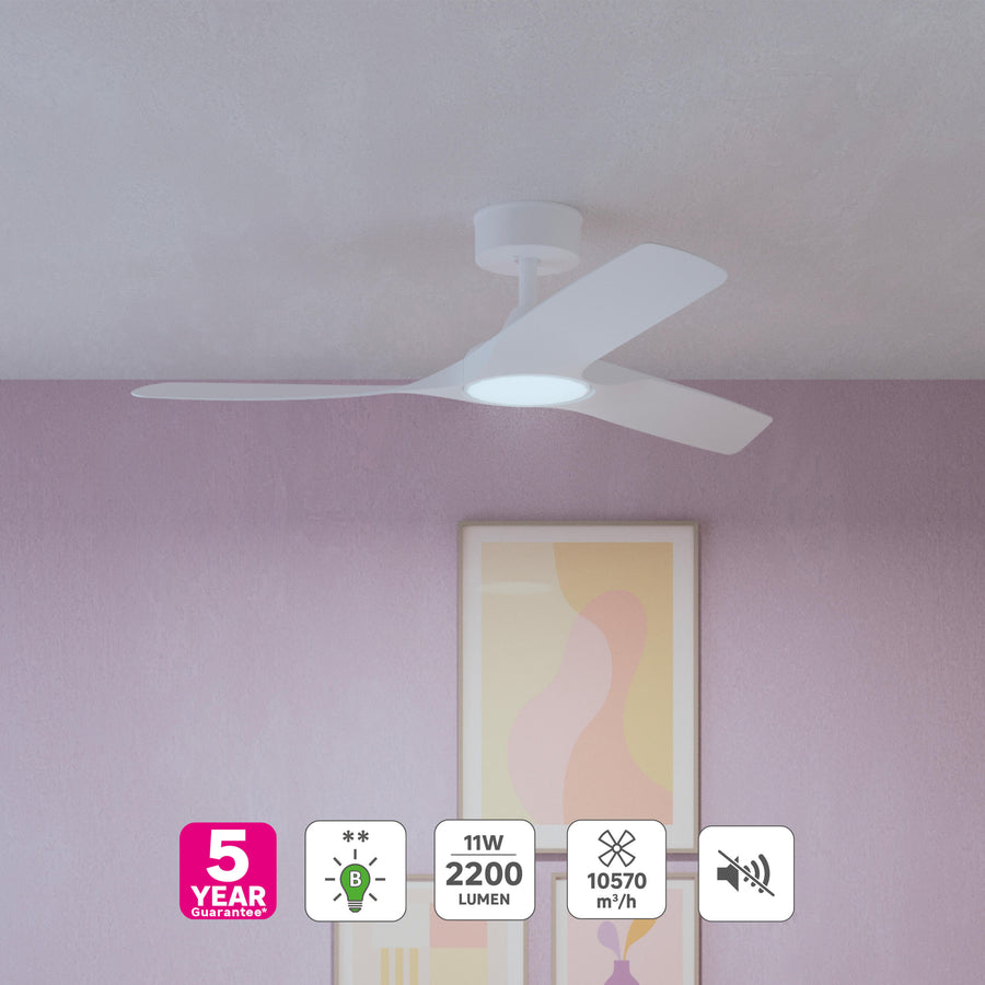 Ventilatore da soffito aruba plus plastica bianco d112 led 18w  4 pale cct dimmerabile