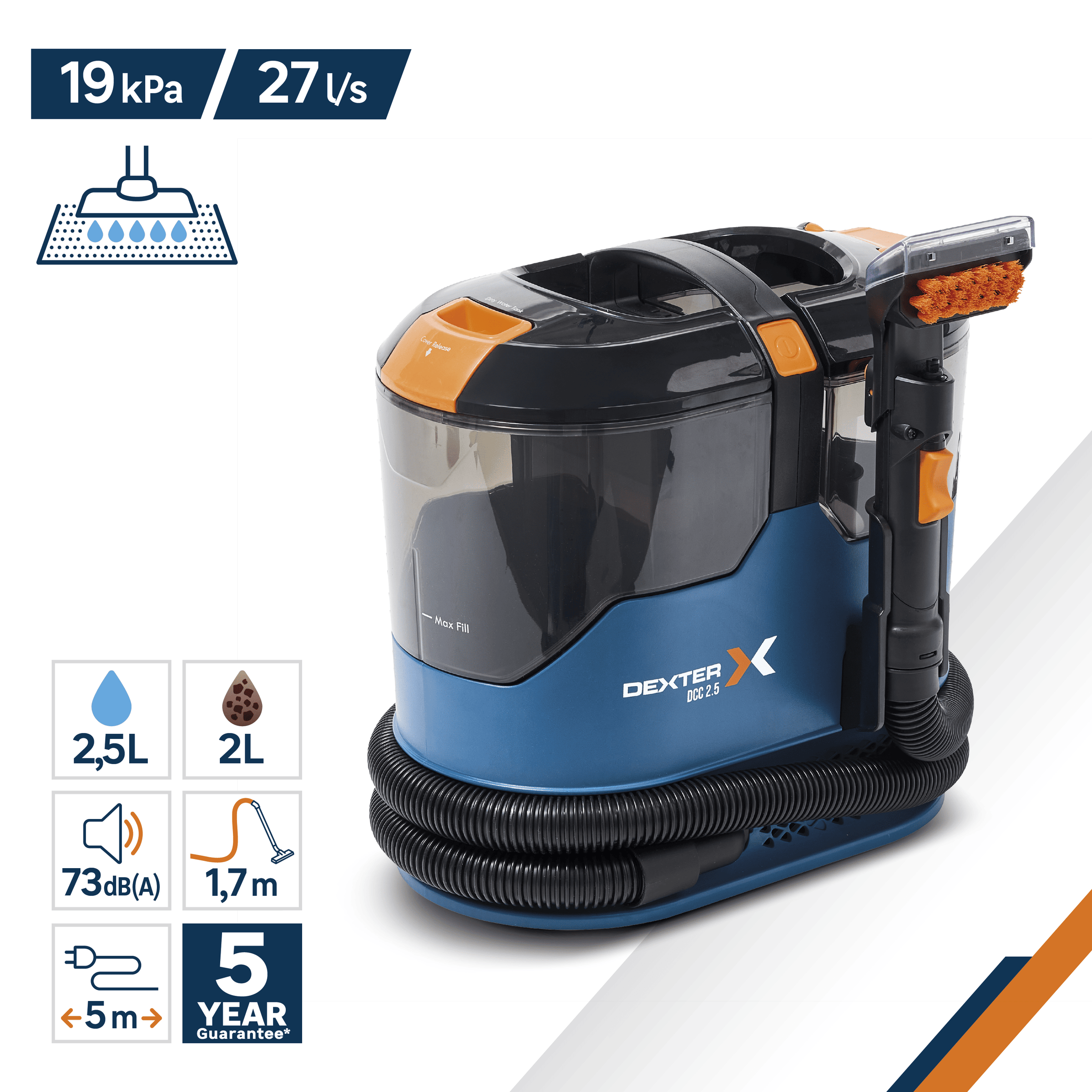 Dexter 900W carpet and fabric vacuum cleaner with ABS tank