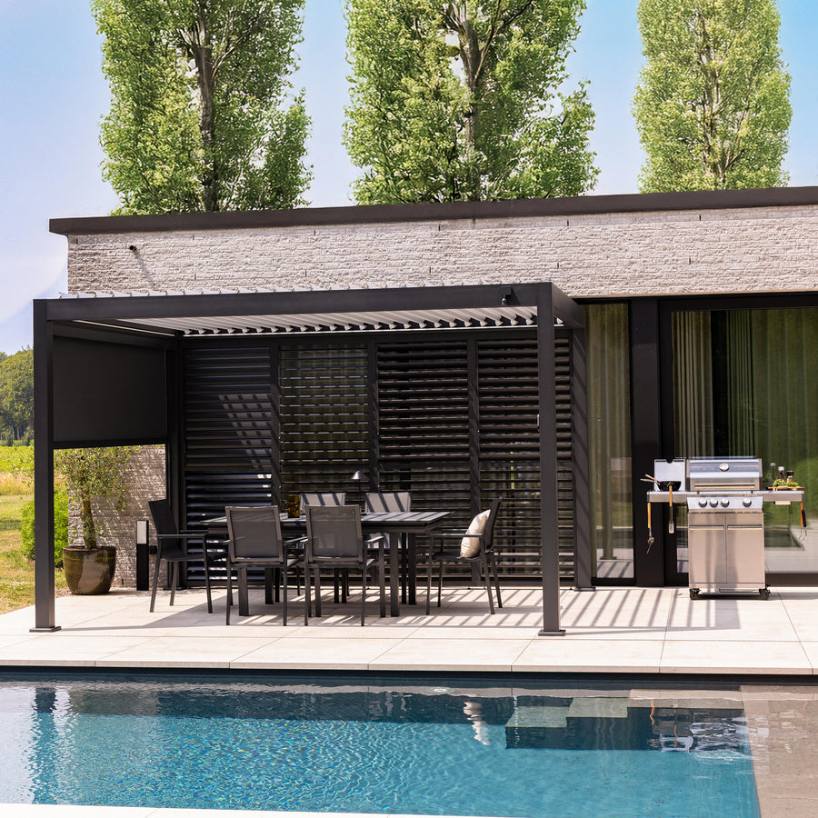 3-metre-wide anthracite-coloured Clima Astra pergola awning