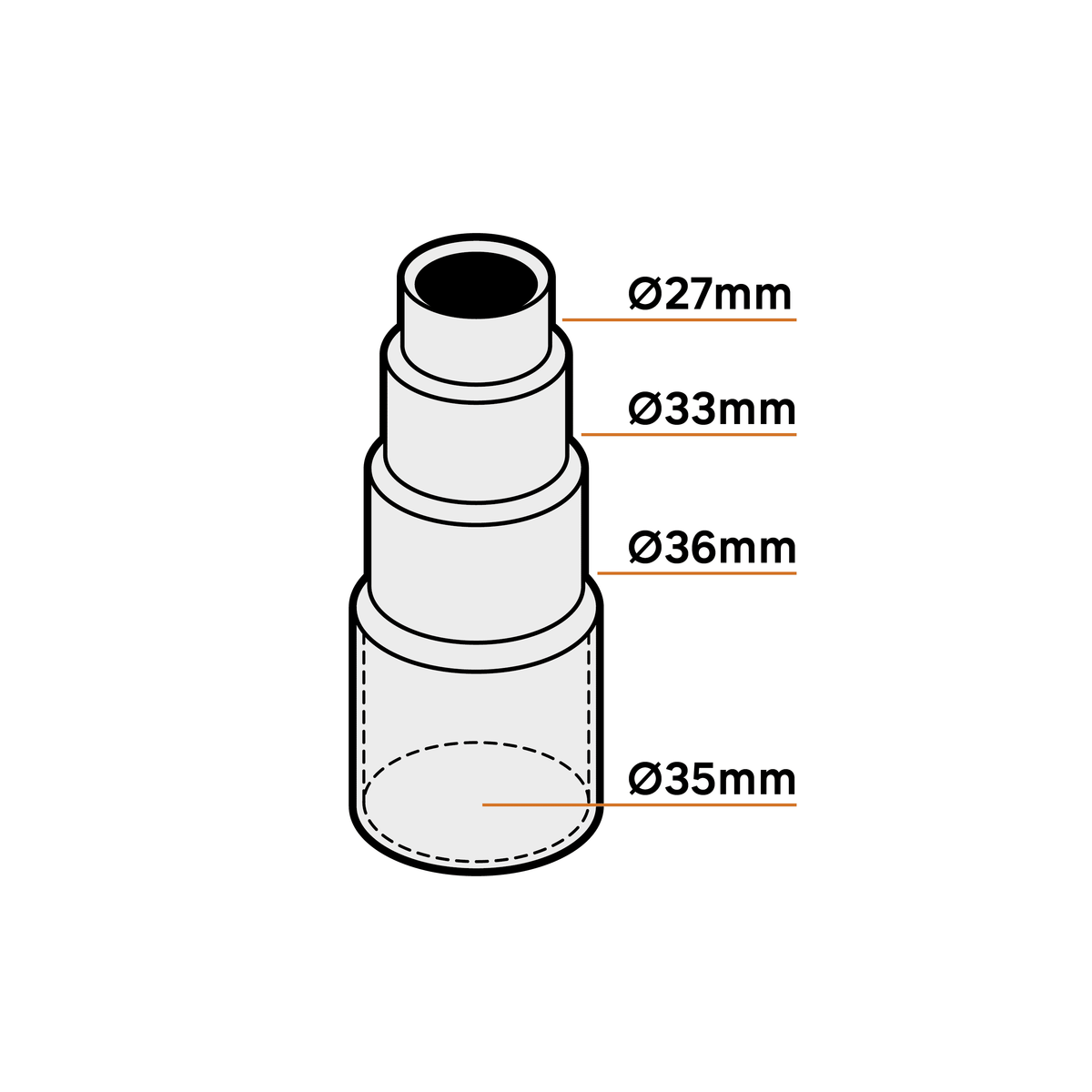 Dexter rubber adapter for power tools, diameters 27.33 and 26 mm