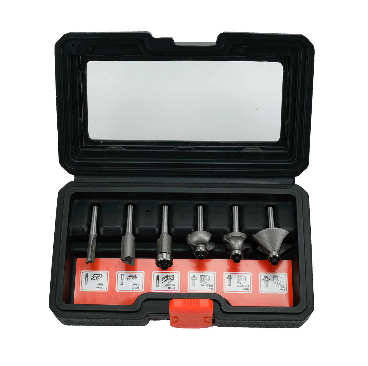 Set of 6 Dexter bits for a 6 mm shank router, with case