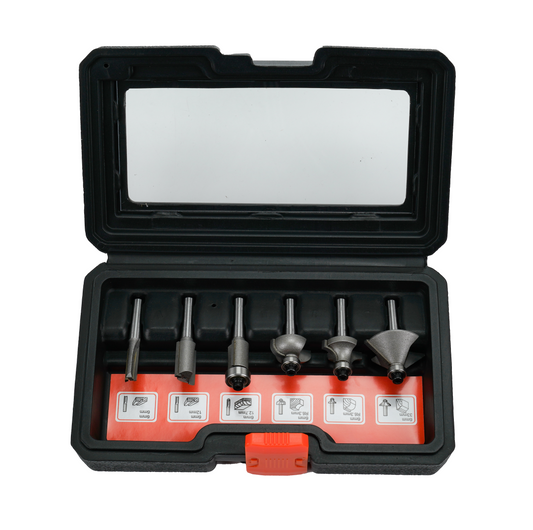 Set of 6 Dexter bits for a 6 mm shank router, with case