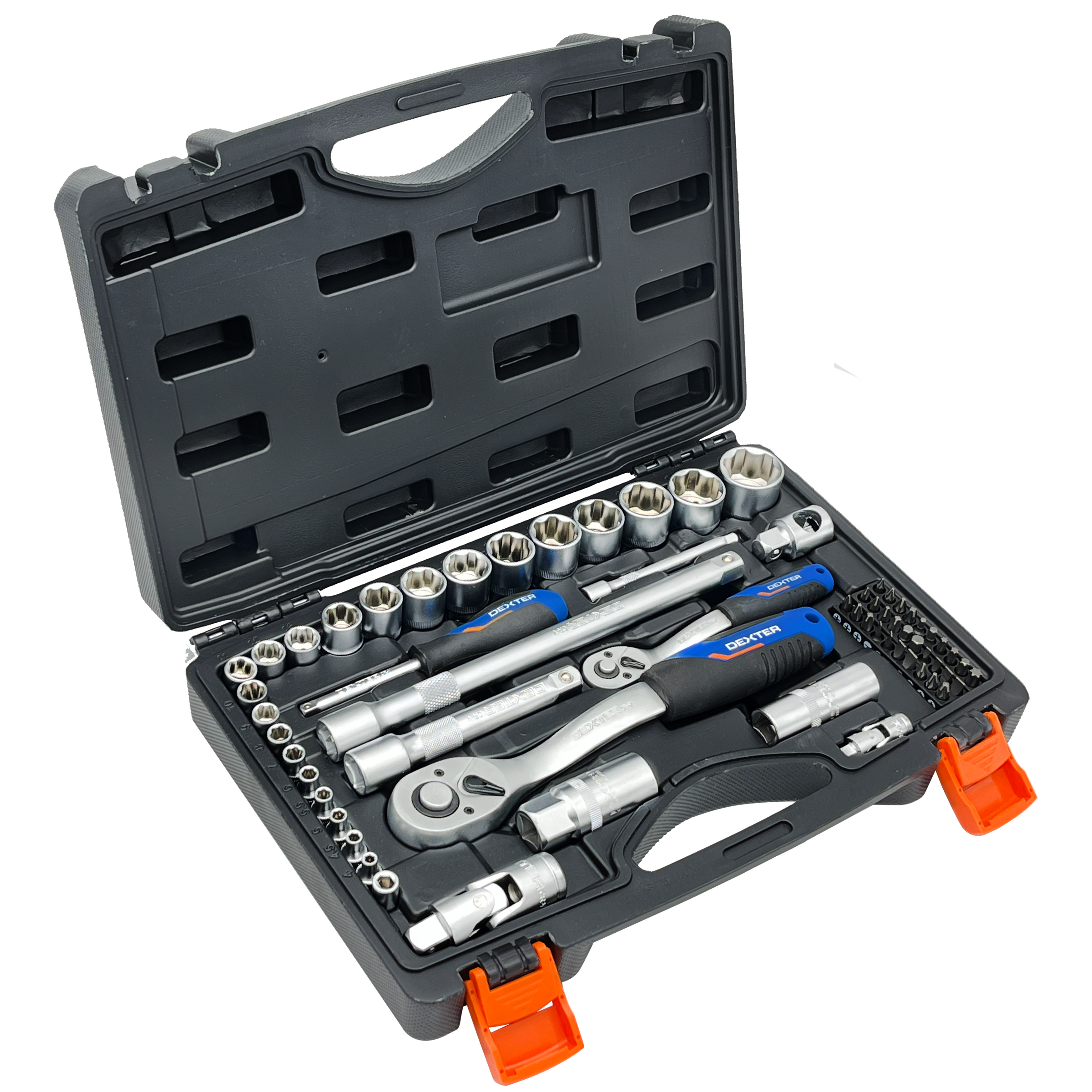 Set 64 pezzi bussole+bits dexter in cromo vanadio misure assortite, attacco 1/4-1/2pollice