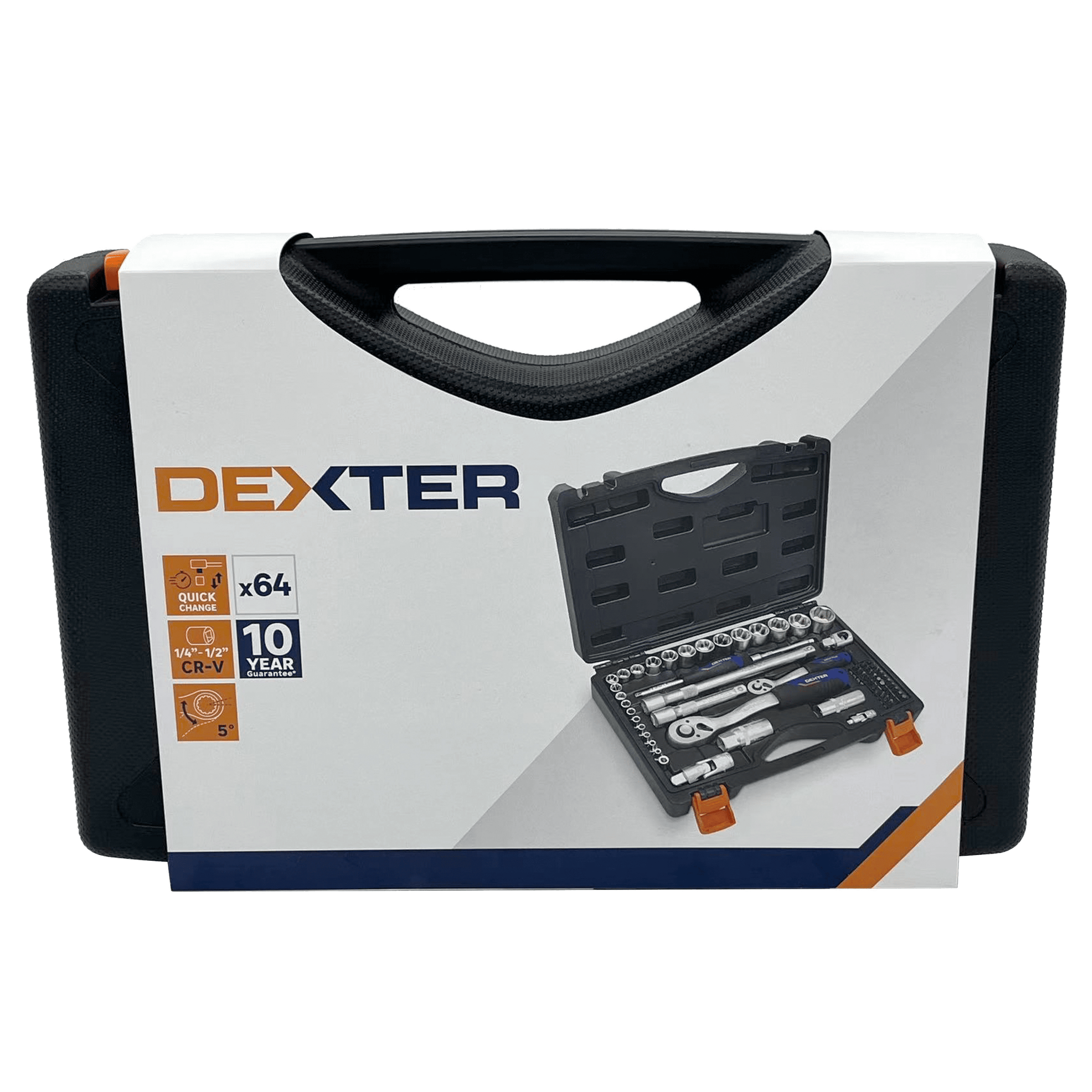 Set 64 pezzi bussole+bits dexter in cromo vanadio misure assortite, attacco 1/4-1/2pollice