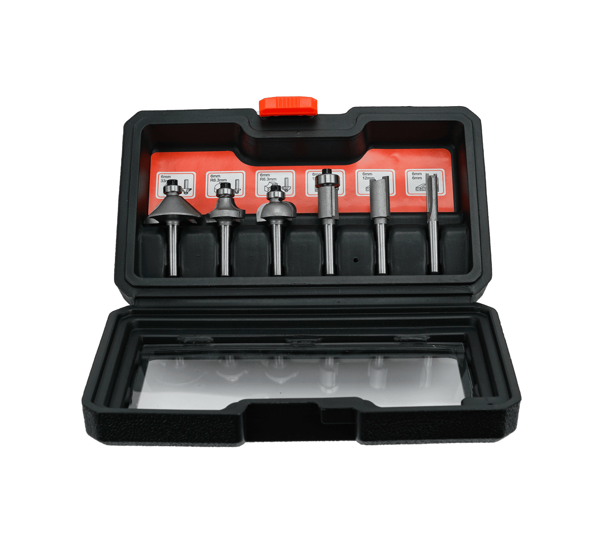 Set of 6 Dexter bits for a 6 mm shank router, with case