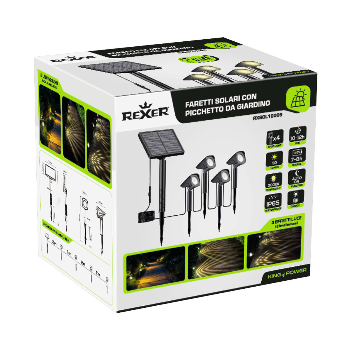 Set of 4 solar stake lights, H26 cm, warm light, 200lm, IP65
