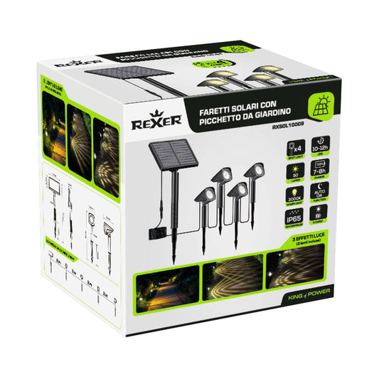 Set of 4 solar stake lights, H26 cm, warm light, 200lm, IP65