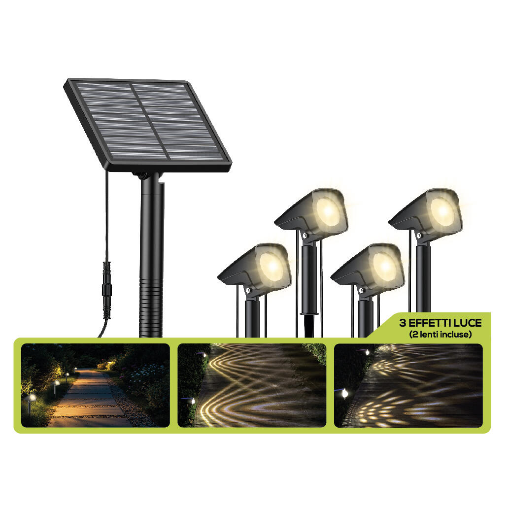 Set of 4 solar stake lights, H26 cm, warm light, 200lm, IP65