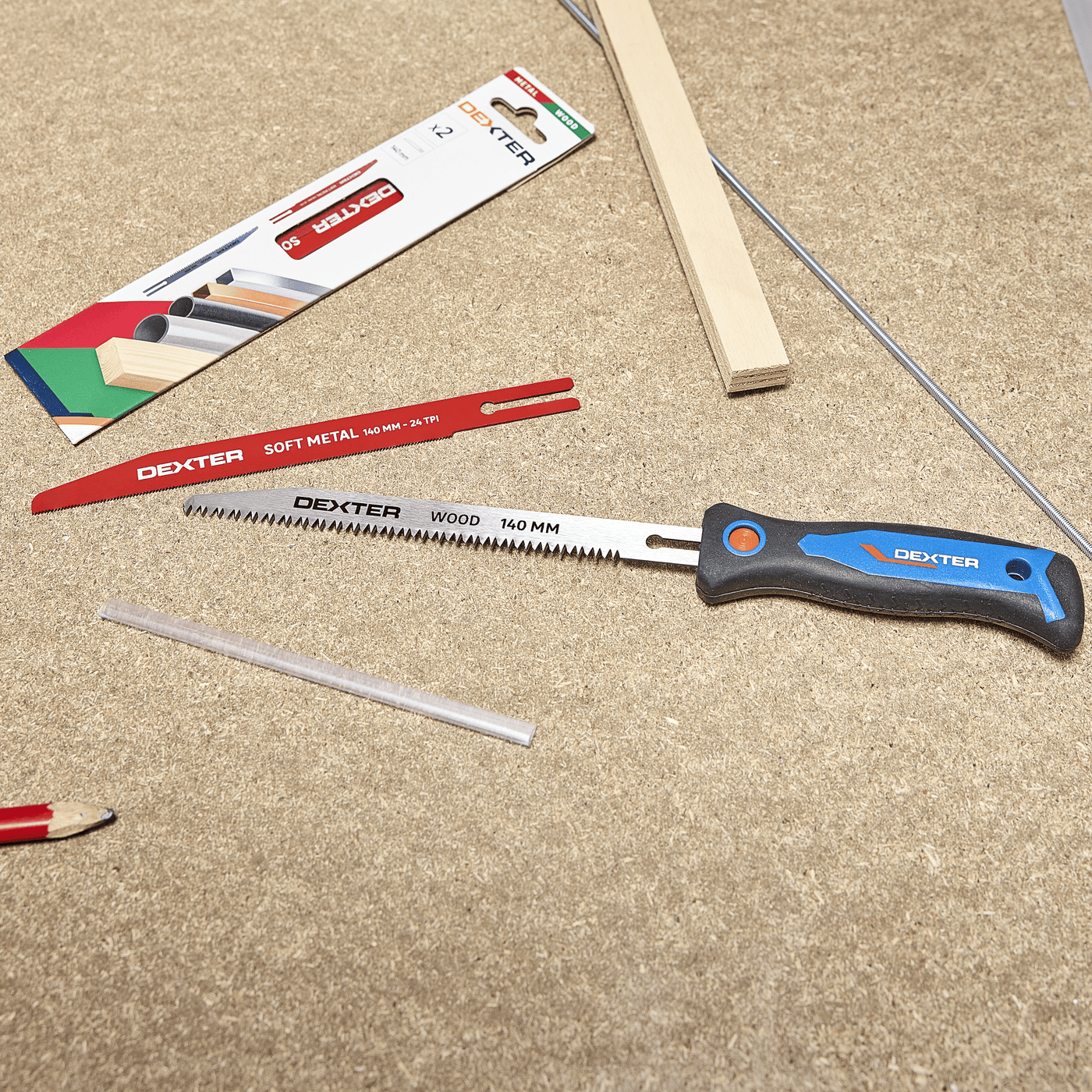 Dexter 140mm multifunction jigsaw for metal, wood and plastic, with 2 blades