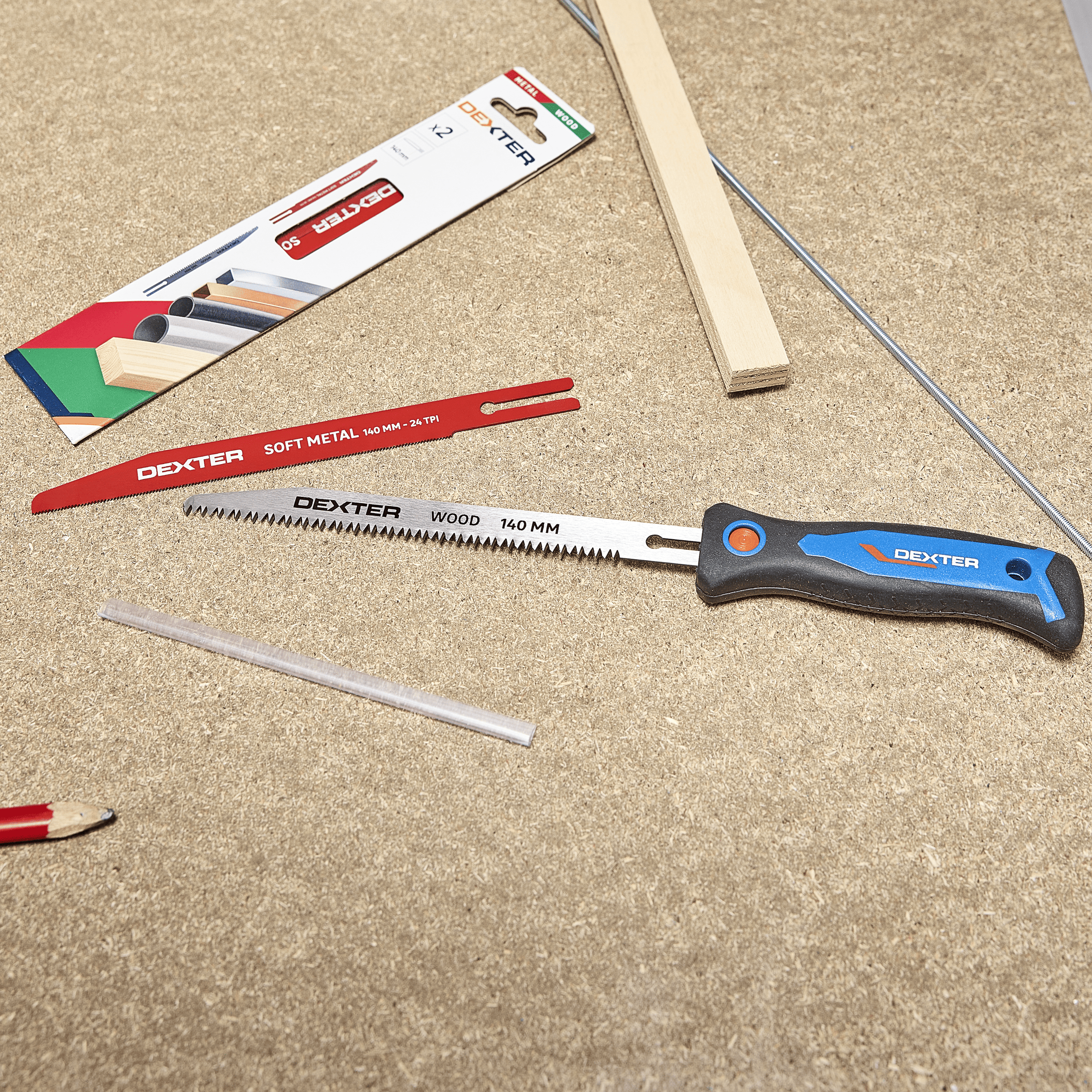 Dexter 140mm multifunction jigsaw for metal, wood and plastic, with 2 blades