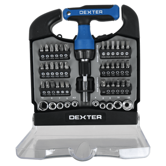 T-handle screwdriver set with bits and sockets, 48-piece set