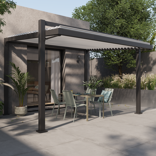 Odyssea bioclimatic aluminium lean-to pergola, 319 x 380.5 cm, anthracite, Naterial