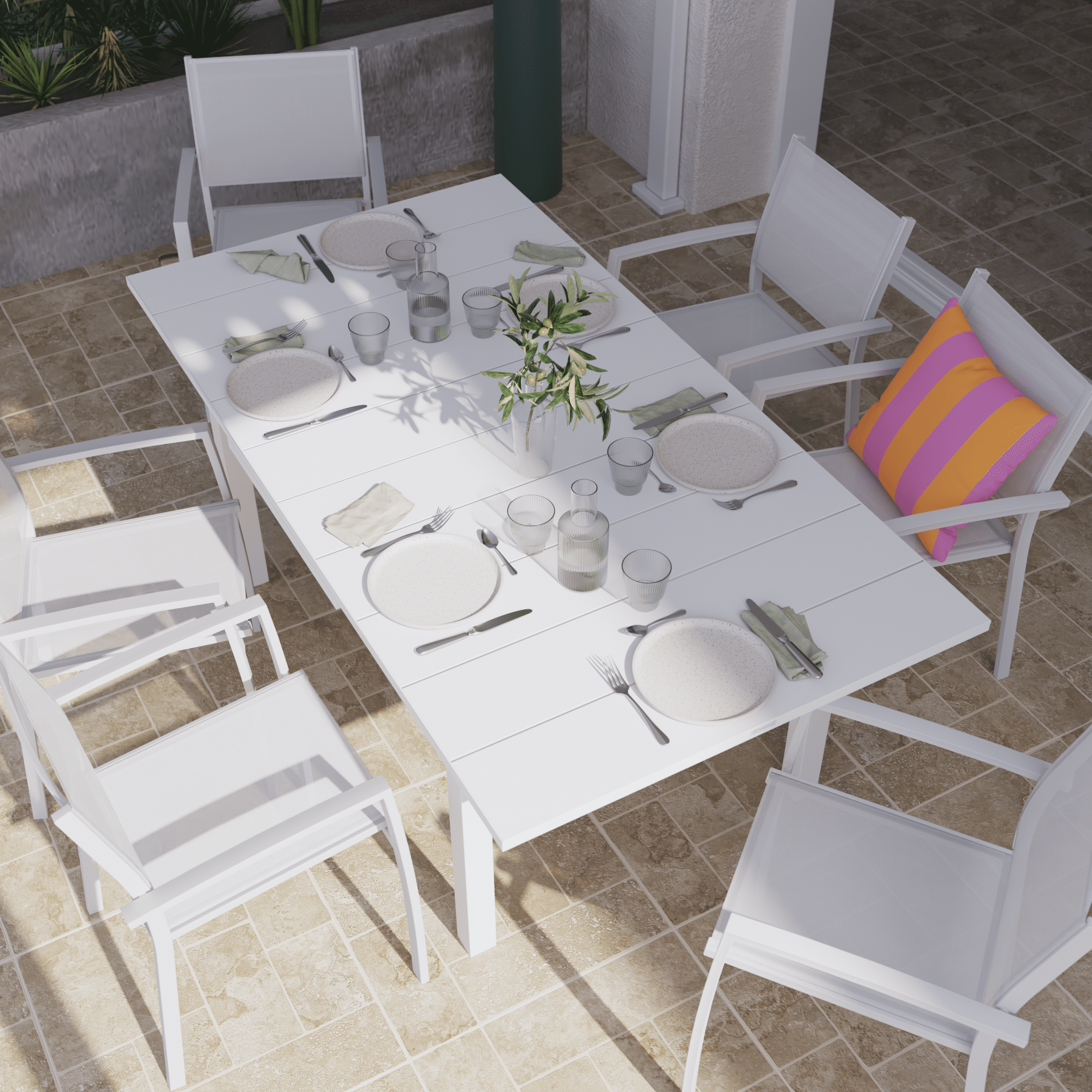 Odyssea table 188/244 x 100, all-white aluminium, Naterial