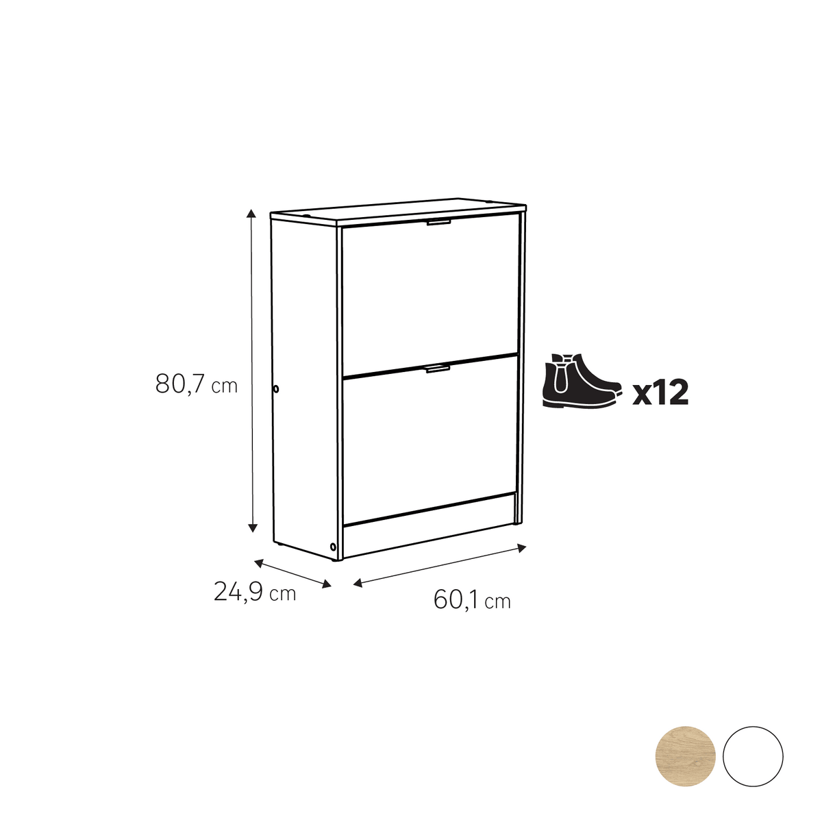 Scarpiera doppia 2 ribalte 12 paia bianco p60x25xh81 cm