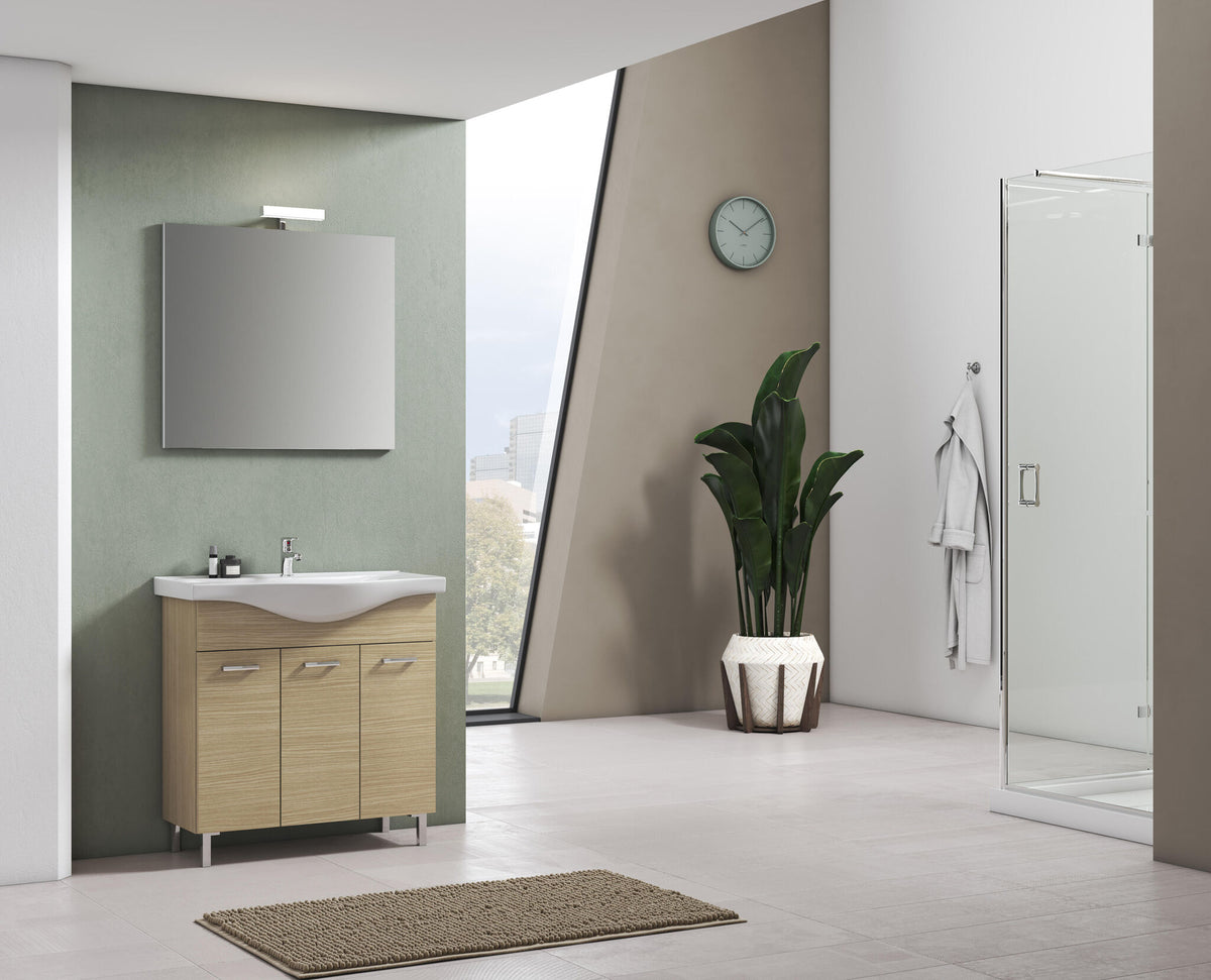 Lima natural oak bathroom set, 80 cm, with LED-lit mirror