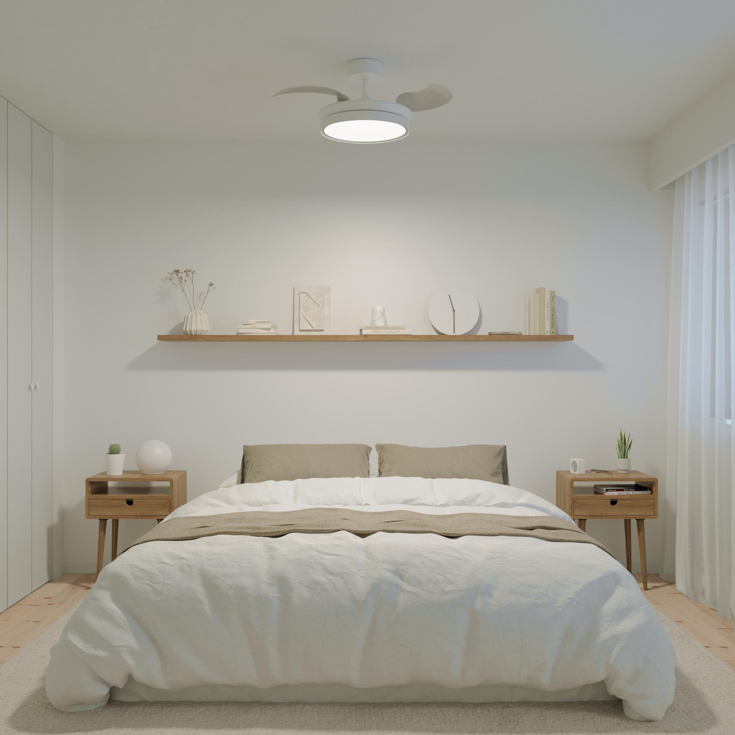 Ipora white acrylic ceiling fan light, 91 cm diameter, 3000 lm LED, CCT dimming, retractable blades