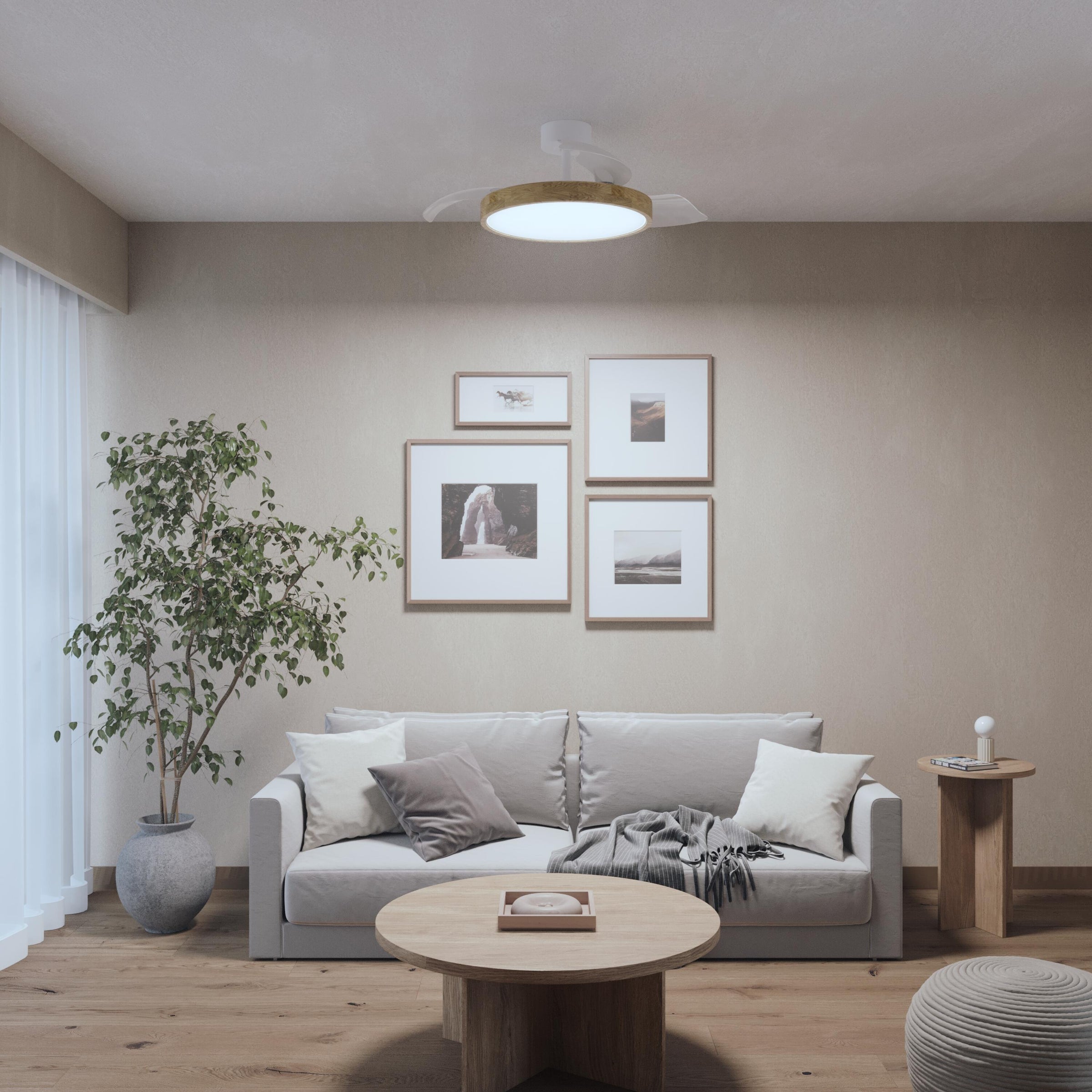 Plafoniera con ventilatore valam plastica bianco e legno naturale d 107cm led 4500lm cctdi
