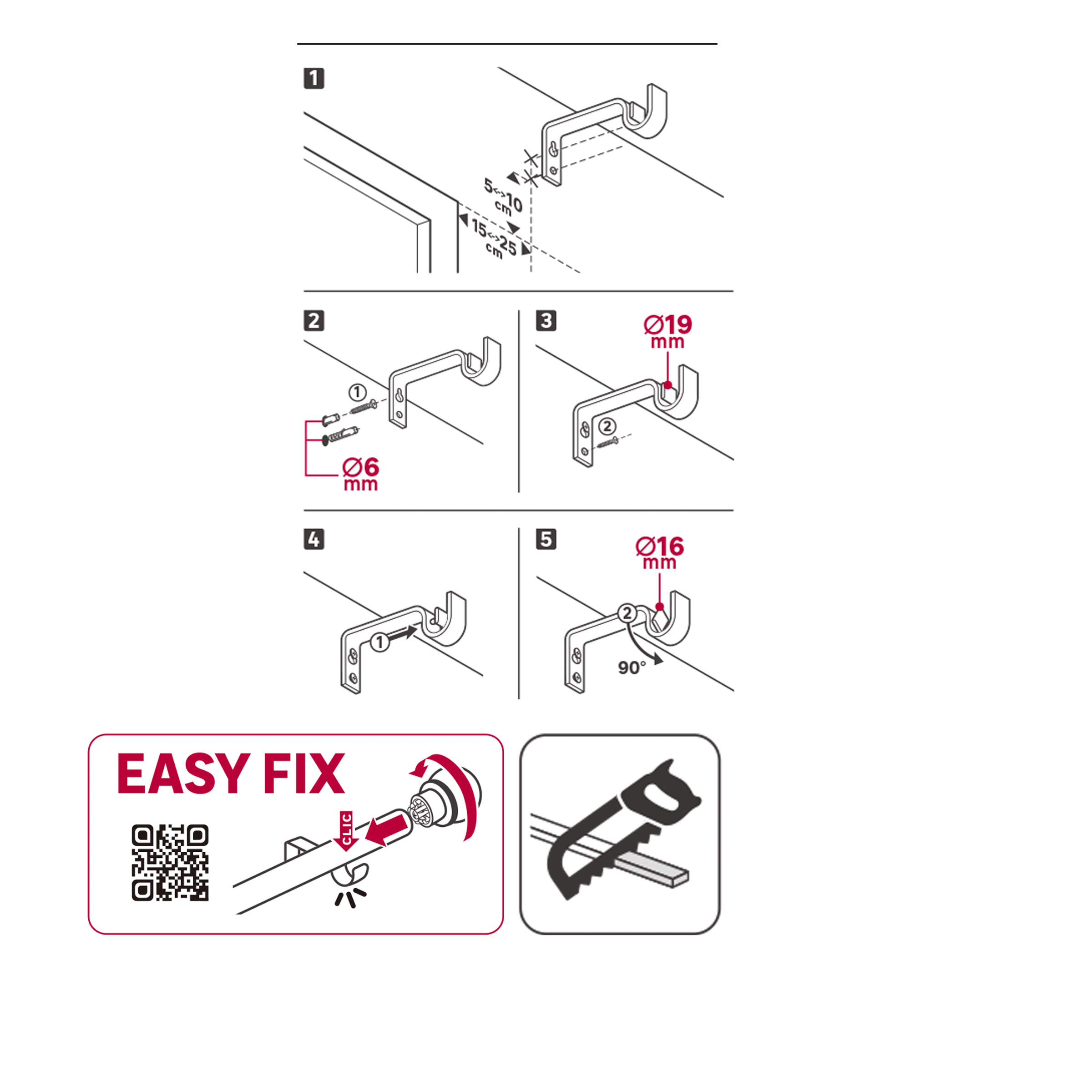 Metal ball re-hanging kit, matt white, d16/19, 210–385 cm