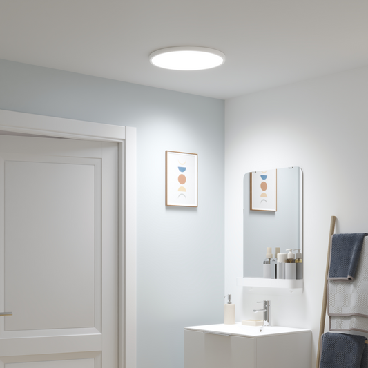 Sanoa white aluminium ceiling light, 40 x 2 cm, 28 W LED, dimmable colour temperature, IP44