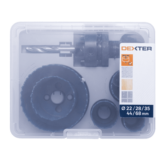 Dexter hole saw set, diameters 22–38–35–44–68 mm, for wood, plastic and metal
