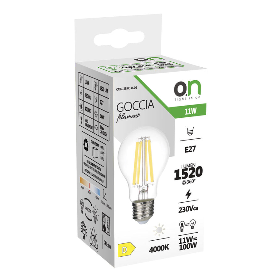 E27 LED bulb = 100W, clear teardrop shape, natural light