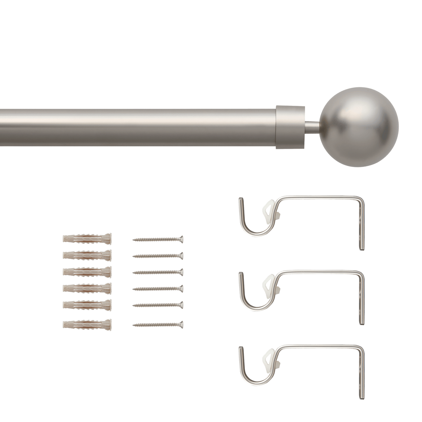 Curtain rod kit with ball finial, nickel metal, 200-385 cm