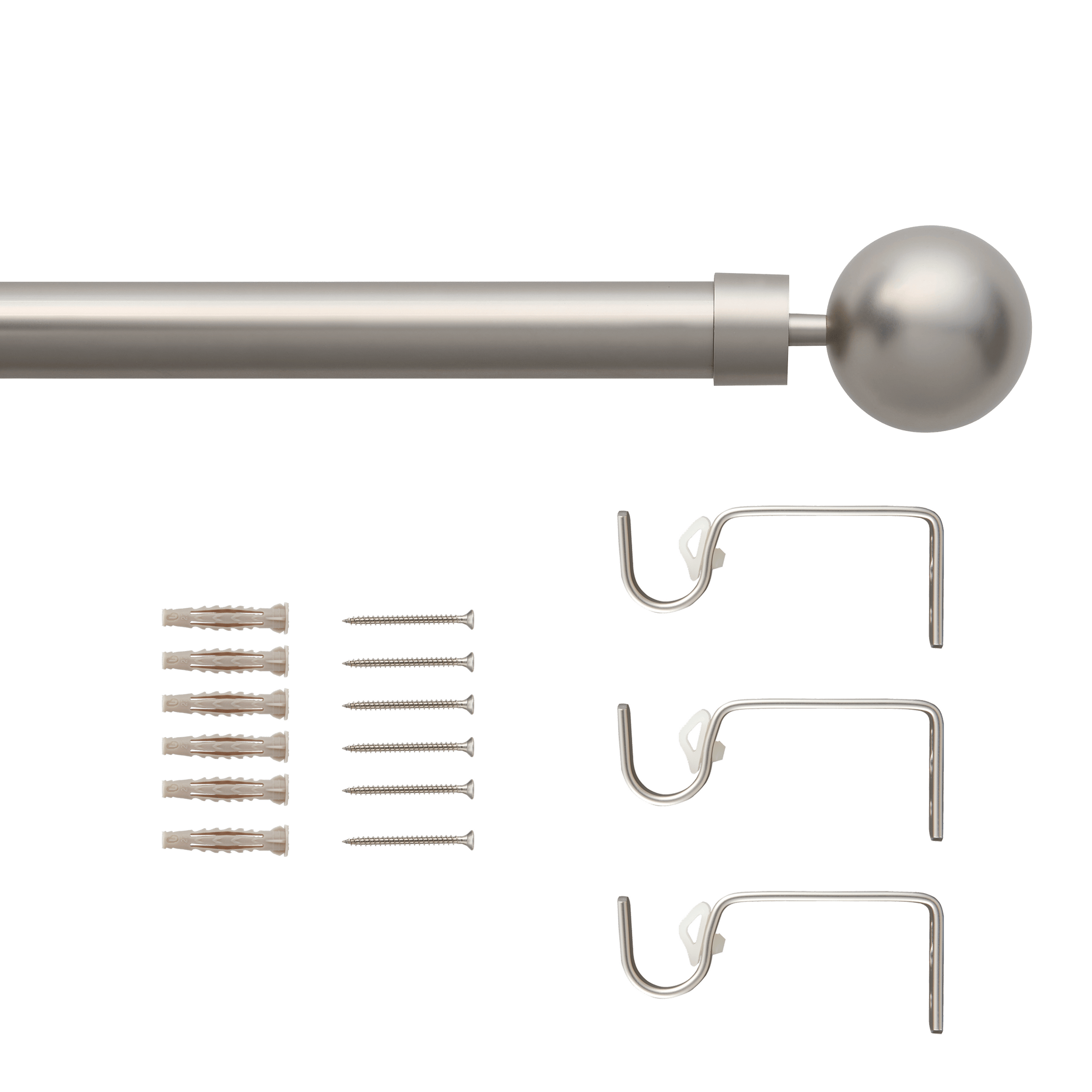 Curtain rod kit with ball finial, nickel metal, 200-385 cm