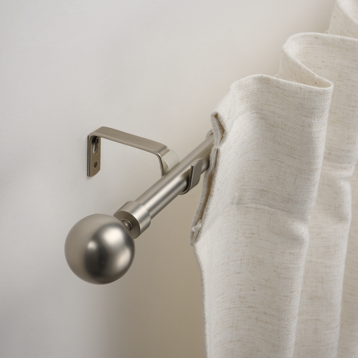 Curtain rod kit with ball finial, nickel metal, 200-385 cm