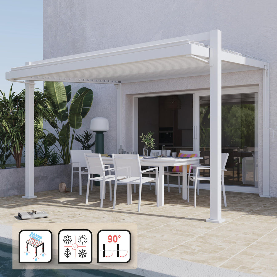 Clima Odyssea bioclimatic pergola in white Naterial aluminium, 319 x 380.5 cm