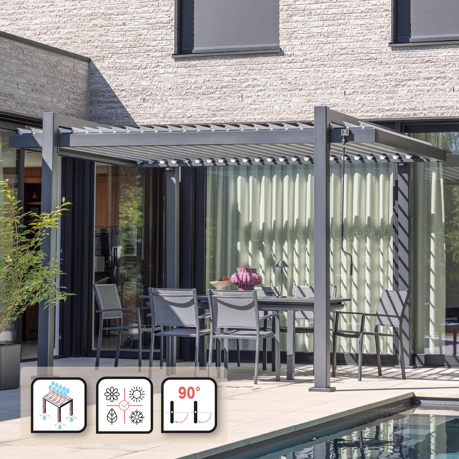 Clima Odyssea bioclimatic aluminium pergola, 320 x 358.5 cm, anthracite, Naterial