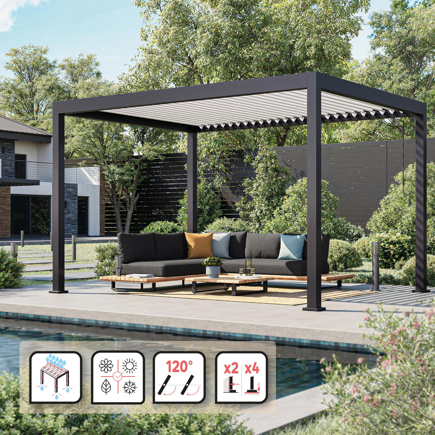 Clima Astra bioclimatic aluminium pergola, 300x393, anthracite, Naterial