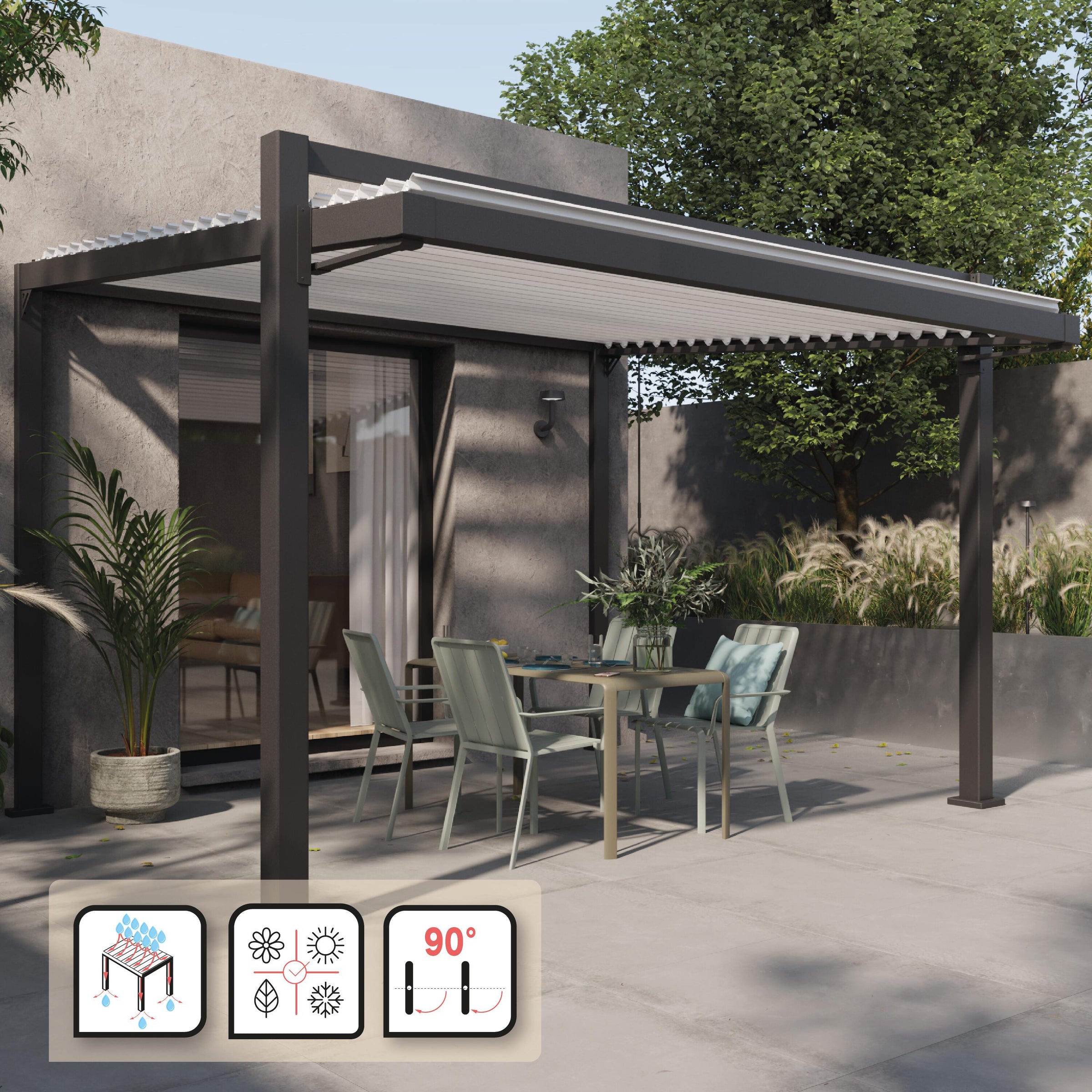 Odyssea bioclimatic aluminium lean-to pergola, 319 x 380.5 cm, anthracite, Naterial