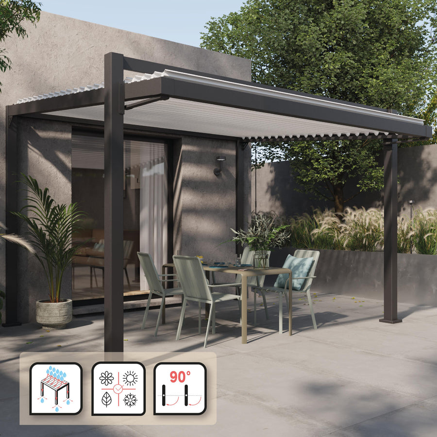 Odyssea bioclimatic aluminium lean-to pergola, 319 x 380.5 cm, anthracite, Naterial