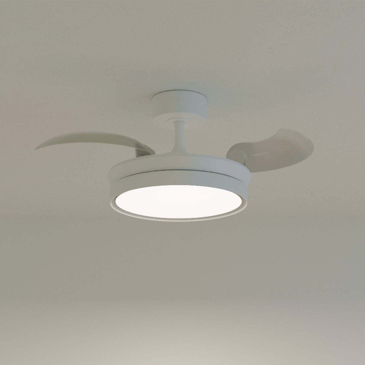Ipora white acrylic ceiling fan light, 91 cm diameter, 3000 lm LED, CCT dimming, retractable blades
