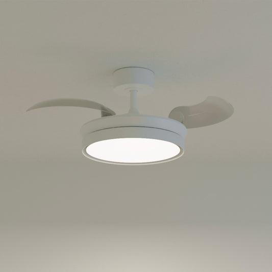 Ipora white acrylic ceiling fan light, 91 cm diameter, 3000 lm LED, CCT dimming, retractable blades