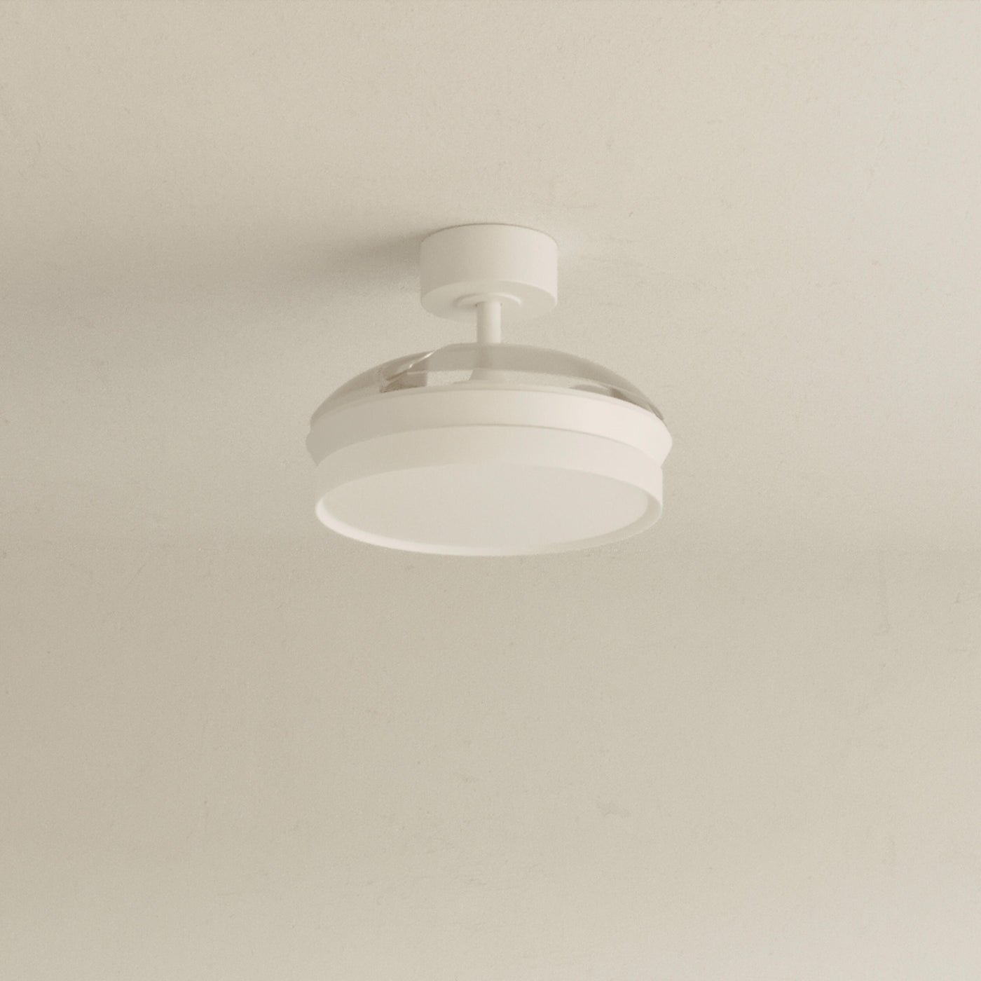 Ipora white acrylic ceiling fan light, 91 cm diameter, 3000 lm LED, CCT dimming, retractable blades