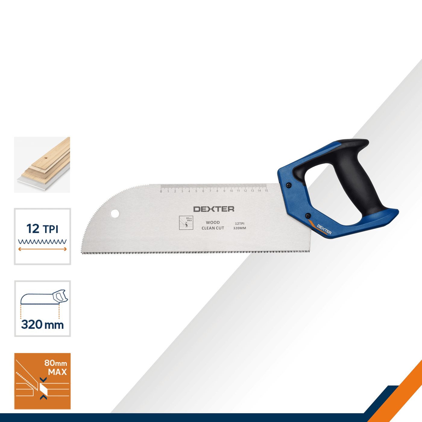 Dexter 320mm wood saw for fine cuts, with ergonomic handle and steel blade