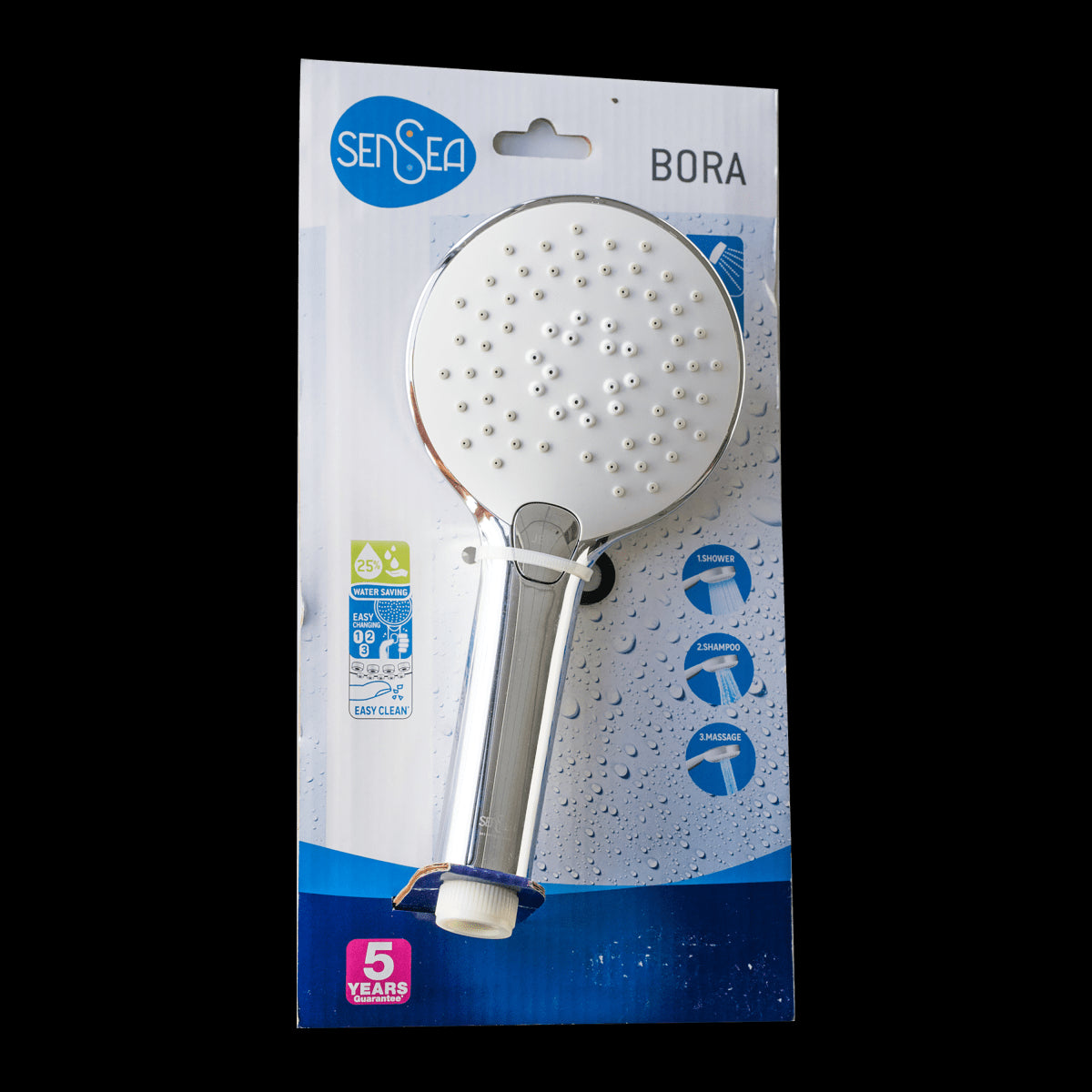 HAND SHOWER BORA CHROME WHITE 3 JETS DIA 10 CM EASY CLEAN