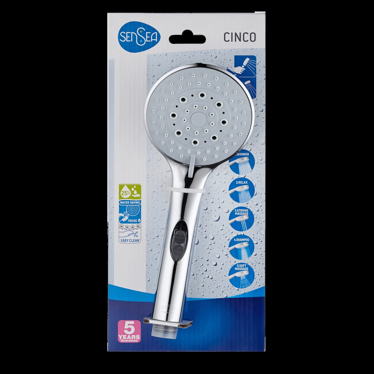 Bricocenter HAND SHOWER CINCO CHROME 5 JETS DIA 9,5CM EASY CLEAN AQUASTOP